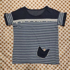 Small Cute Striped Shirt with Lace and a Pocket